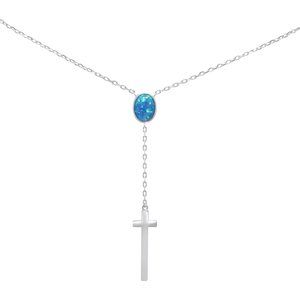 Blue Opal & Cross Sterling Silver Necklace